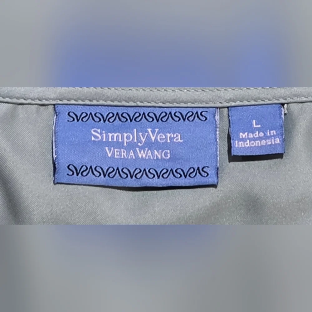 Simply Vera Vera Wang Dusty Blue Career Ruffle Satin Blouse Size L‎ NWOT